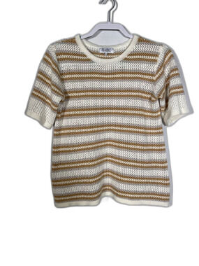 SABO SKIRT WOMENS KNIT BLOUSE TOP STRIPES TAN WHITE XS